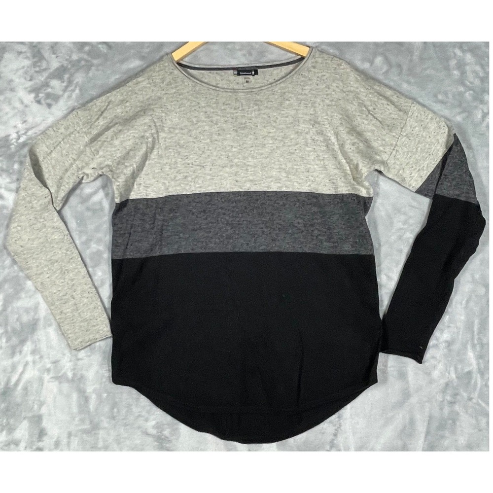 Smartwool Merino Wool Blend Colorblock Sweater Grey Black Scoop Neck Womens M